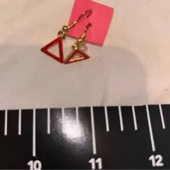 Neiman Marcus Red and Gold Geometric Earrings nwot - Picture 2 of 2